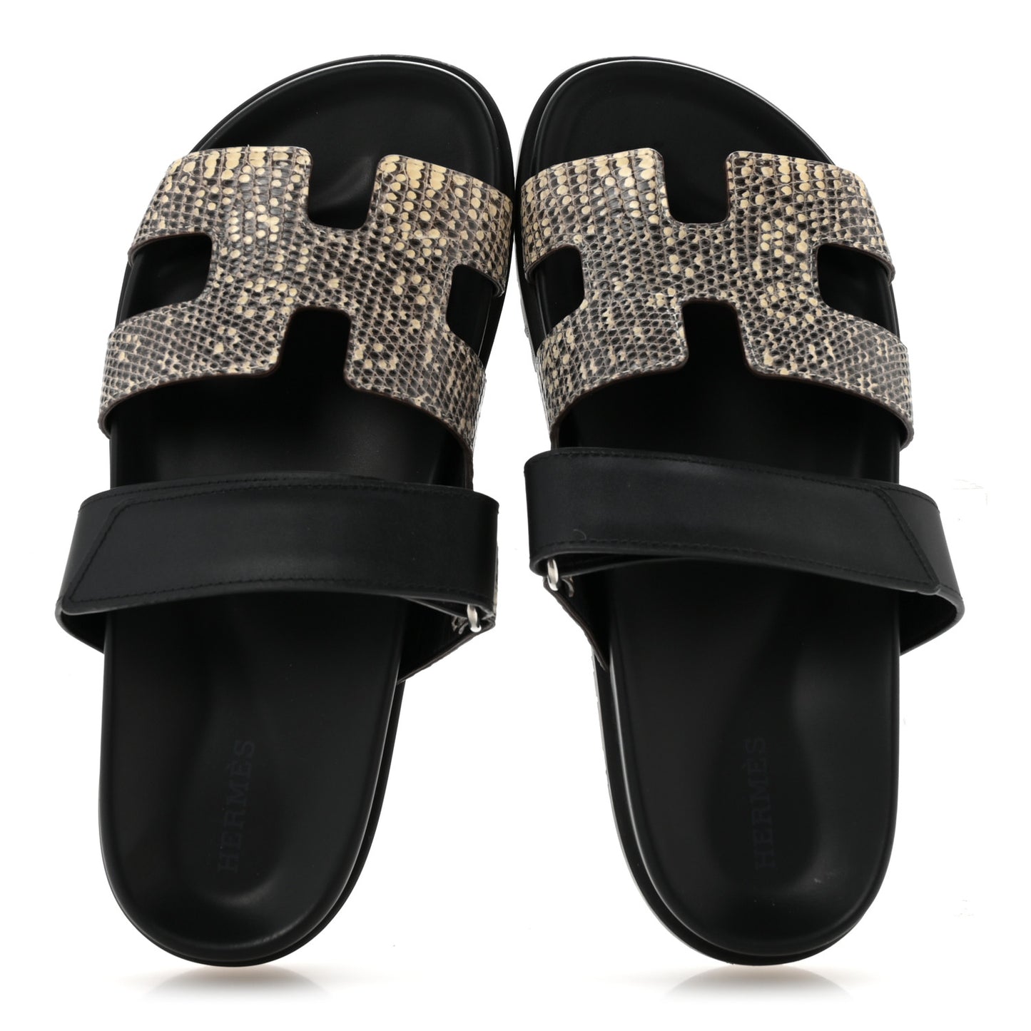 Lizard Calfskin Womens Chypre Sandals 38.5 Ombre Black