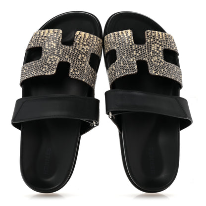 Hermes Lizard Calfskin Womens Chypre Sandals 38.5 Ombre Black 2 of 9