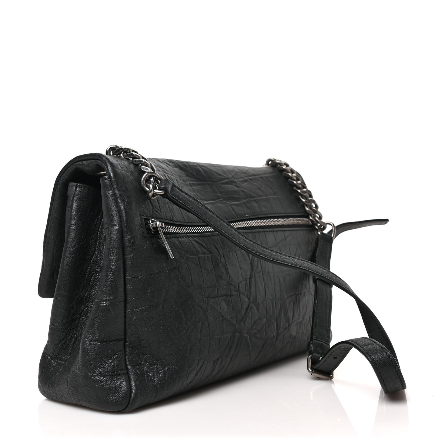 Crocodile Embossed Calfskin Medium West Hollywood Monogram Fold-Over Black