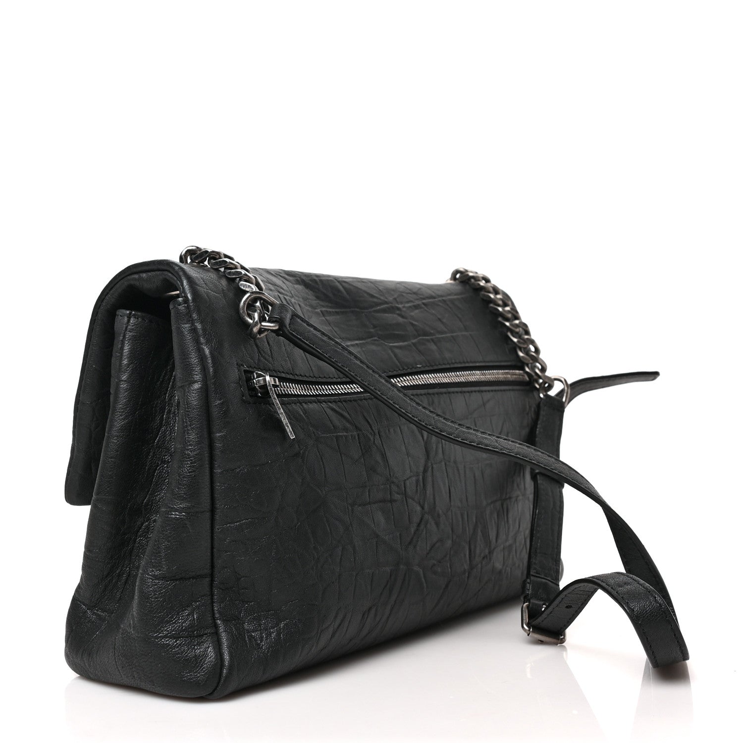Saint Laurent Crocodile Embossed Calfskin Medium West Hollywood Monogram Fold-Over Black 3 of 8