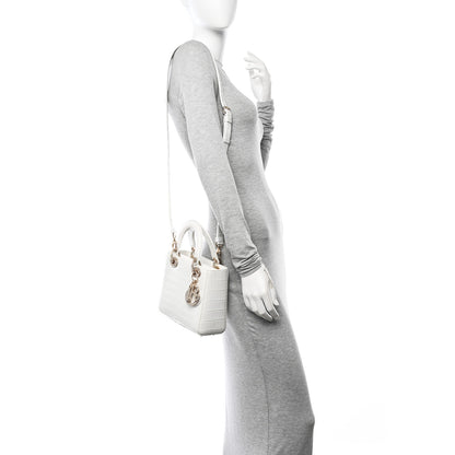 Christian Dior Alligator Swarovski Crystal Small Lady Dior White 2 of 10