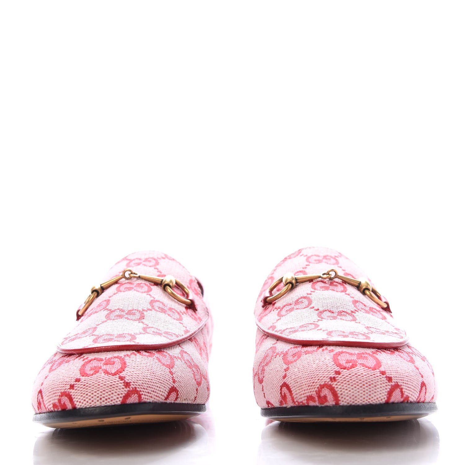 Gucci Canvas GG Monogram Horsebit Womens Jordaan Loafers 38 Gardenia Hibiscus Red 2 of 10