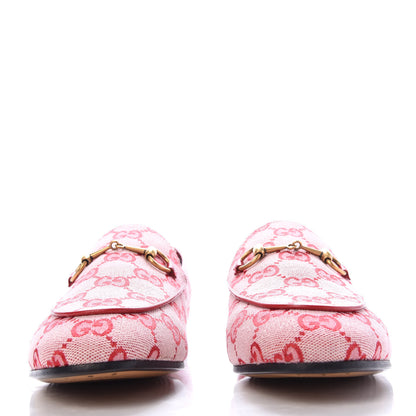 Gucci Canvas GG Monogram Horsebit Womens Jordaan Loafers 38 Gardenia Hibiscus Red 2 of 10