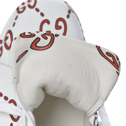 Gucci Calfskin GucciGhost Print Mens Ace Sneakers 7 White Hibiscus Red 8 of 13
