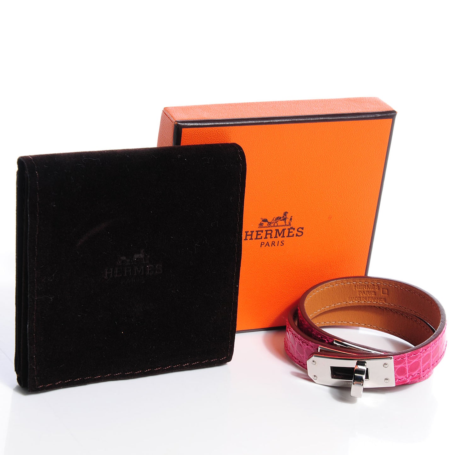 Shiny Alligator Kelly Double Tour Bracelet Rose Tyrien