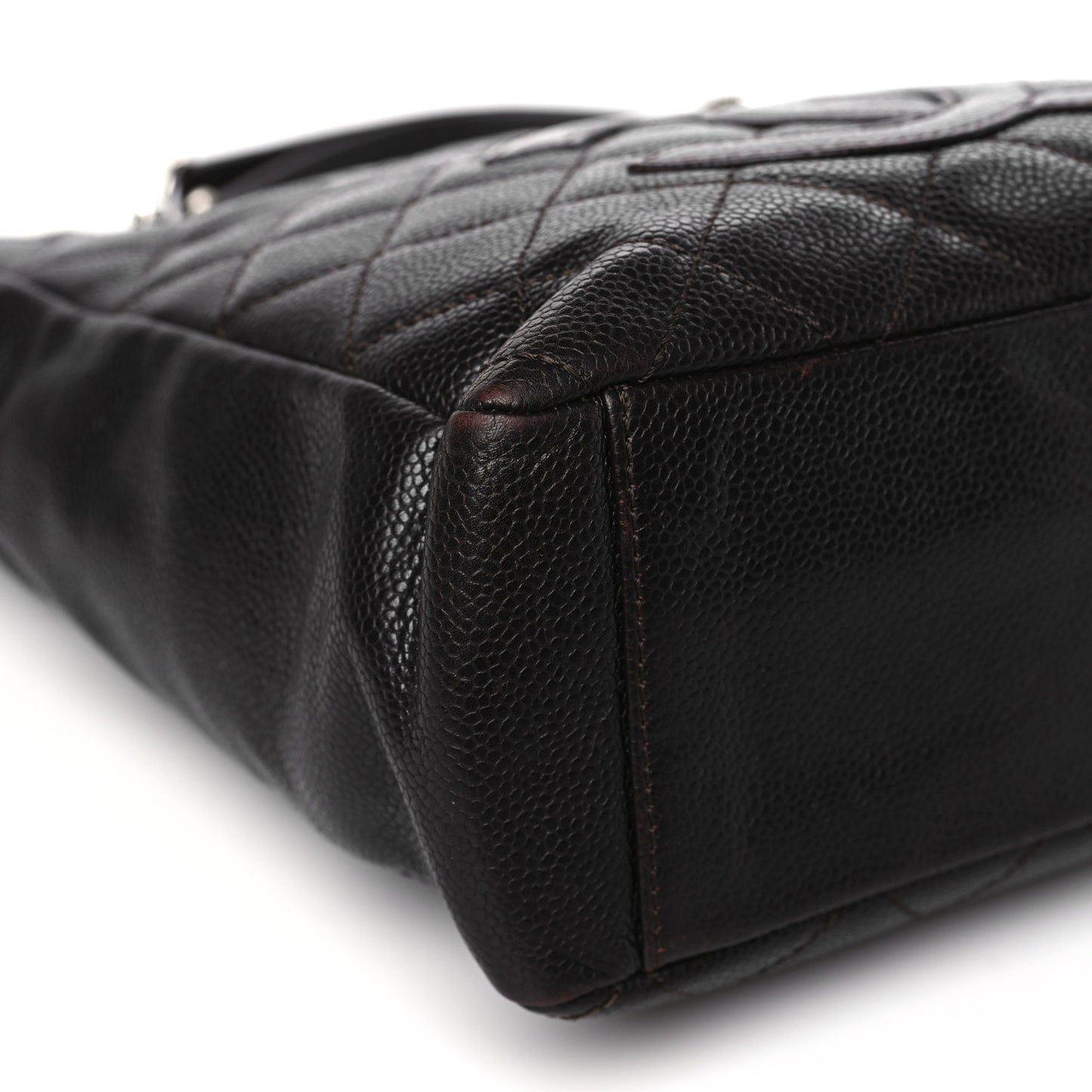 Caviar Quilted Petit Shopping Tote PST Dark Brown