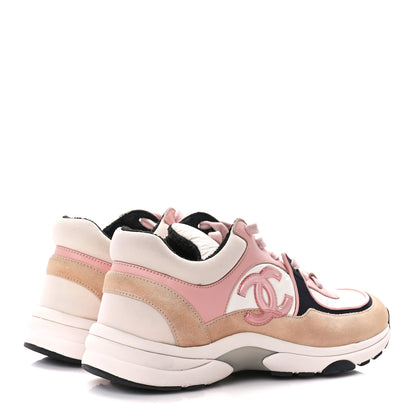 Chanel Nylon Lambskin Suede Calfskin CC Sneakers 38 Pink White Black 4 of 11