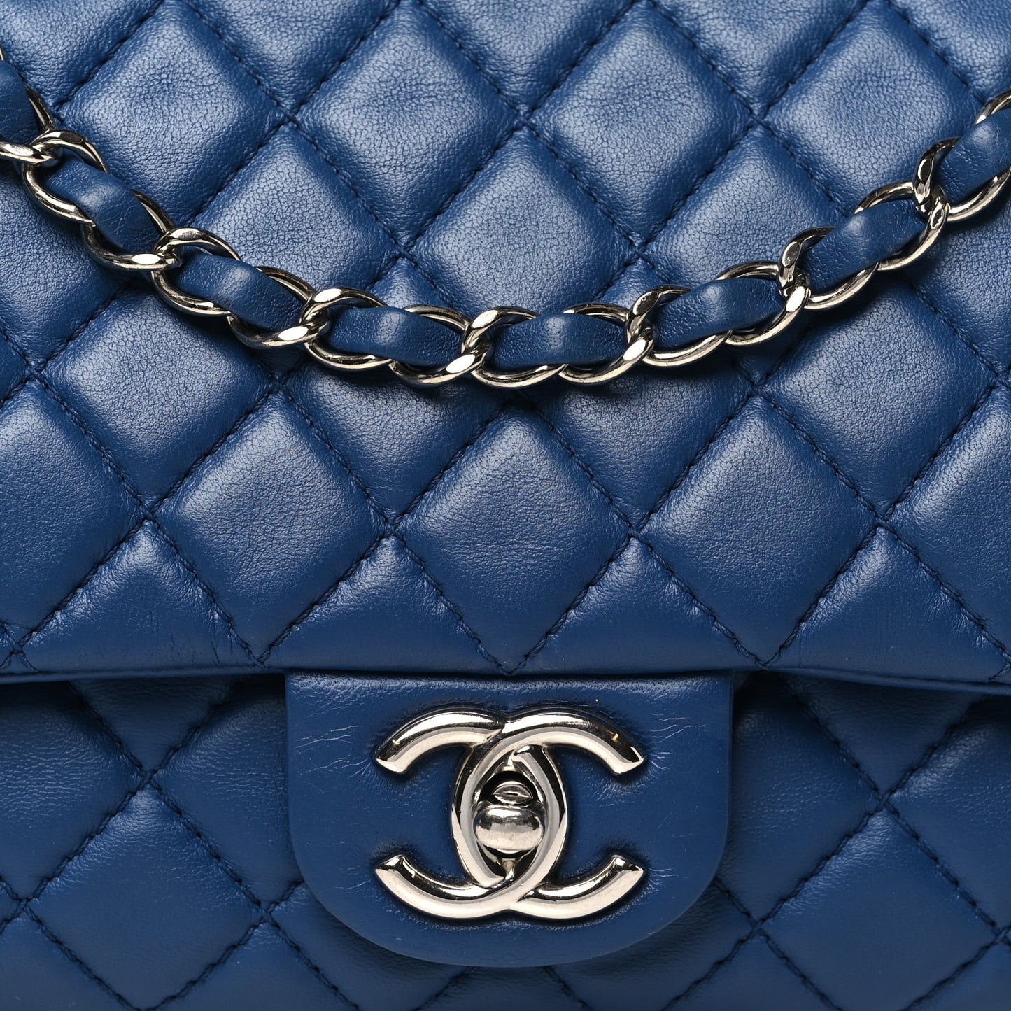 Lambskin Quilted Medium Double Flap Blue