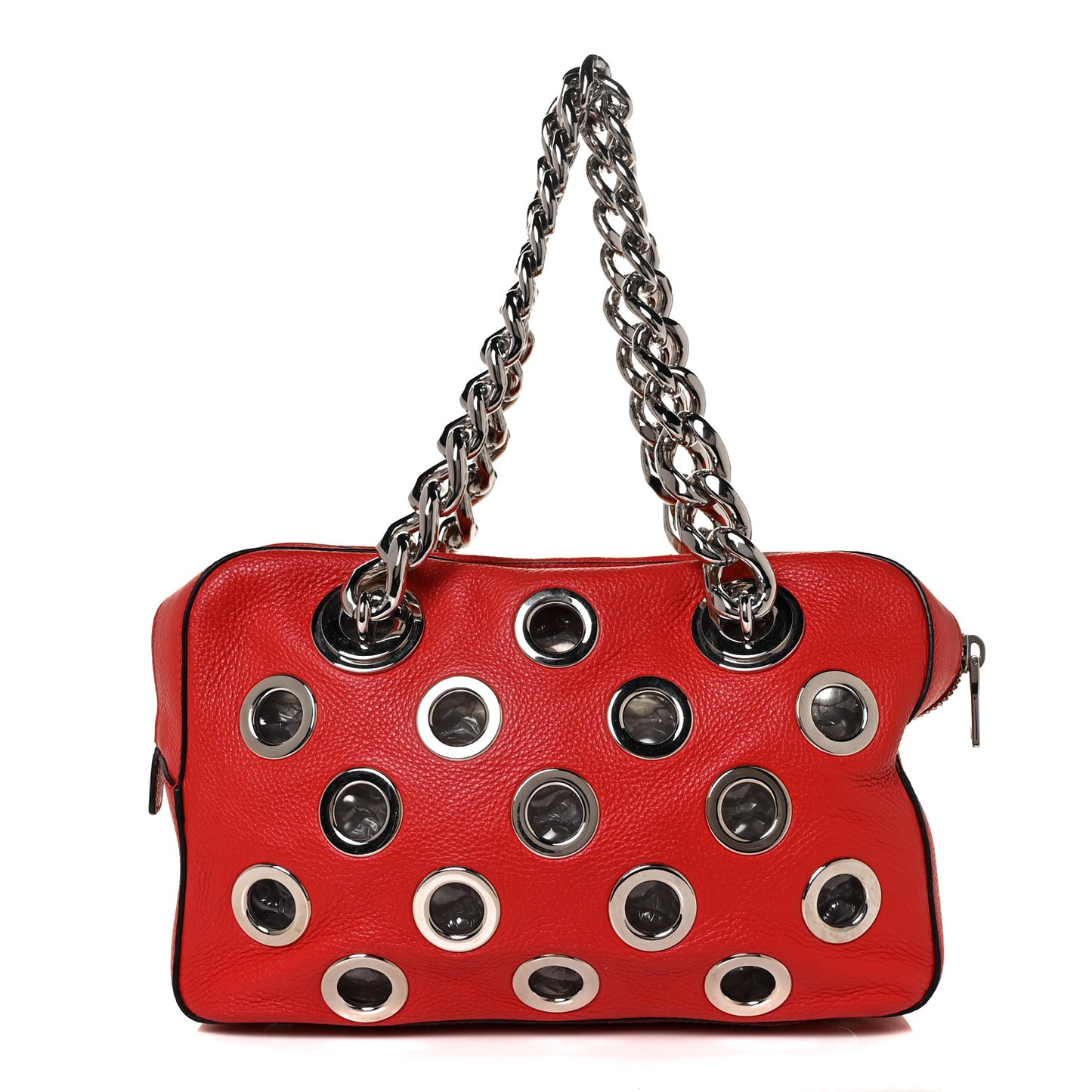 Vitello Daino Grommet Chain Satchel Bag Lacca