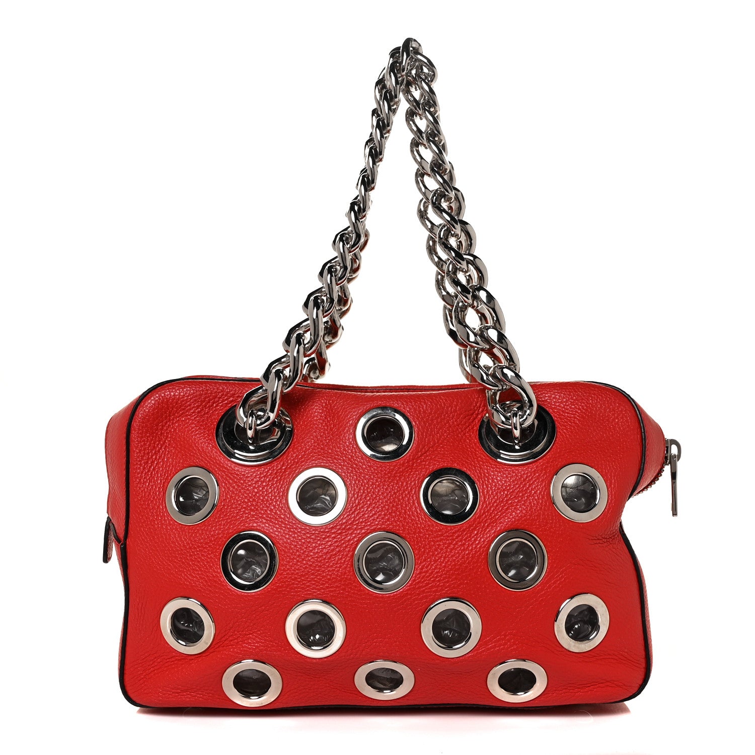 Prada Vitello Daino Grommet Chain Satchel Bag Lacca 2 of 9