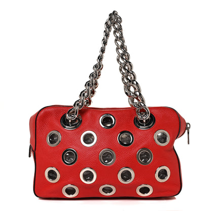 Prada Vitello Daino Grommet Chain Satchel Bag Lacca 2 of 9