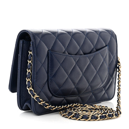 Chanel Caviar Quilted Wallet on Chain WOC Navy Blue 3 of 11
