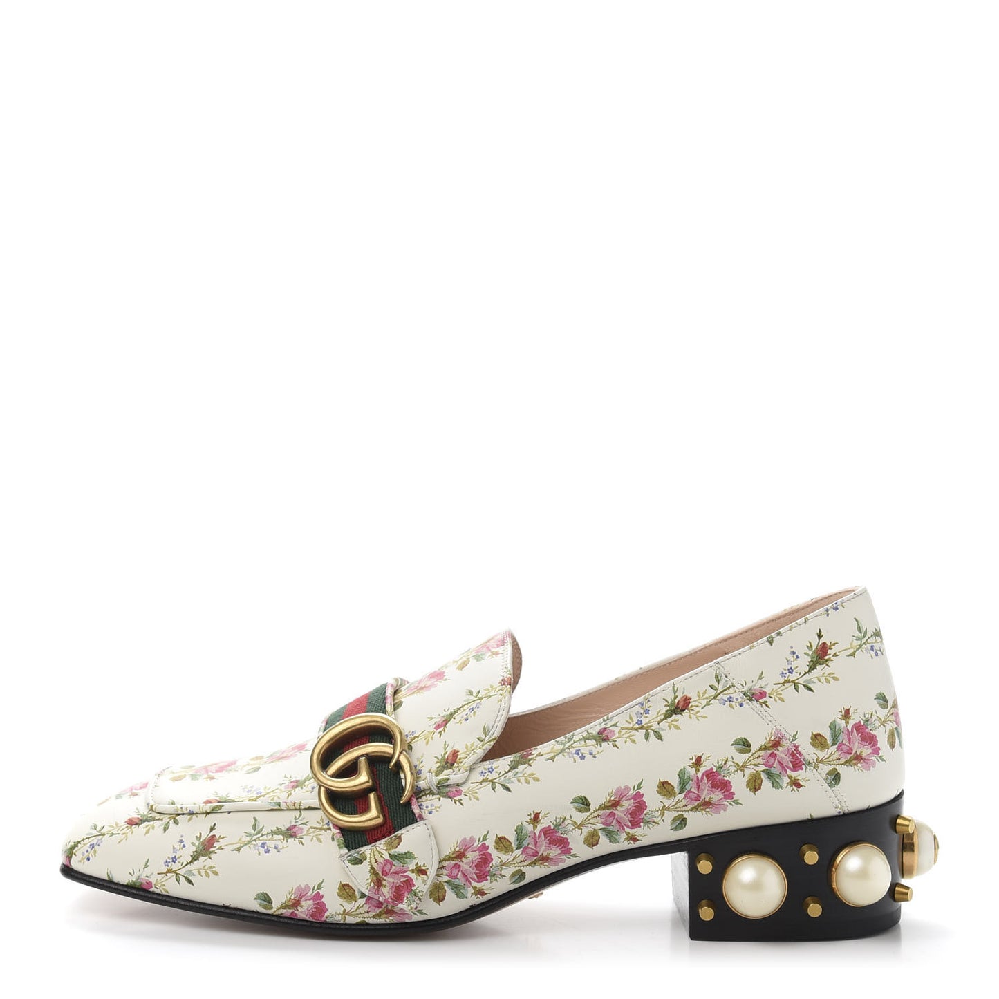 Calfskin Web Pearl Floral Embellished Peyton Loafer 39 White Multicolor