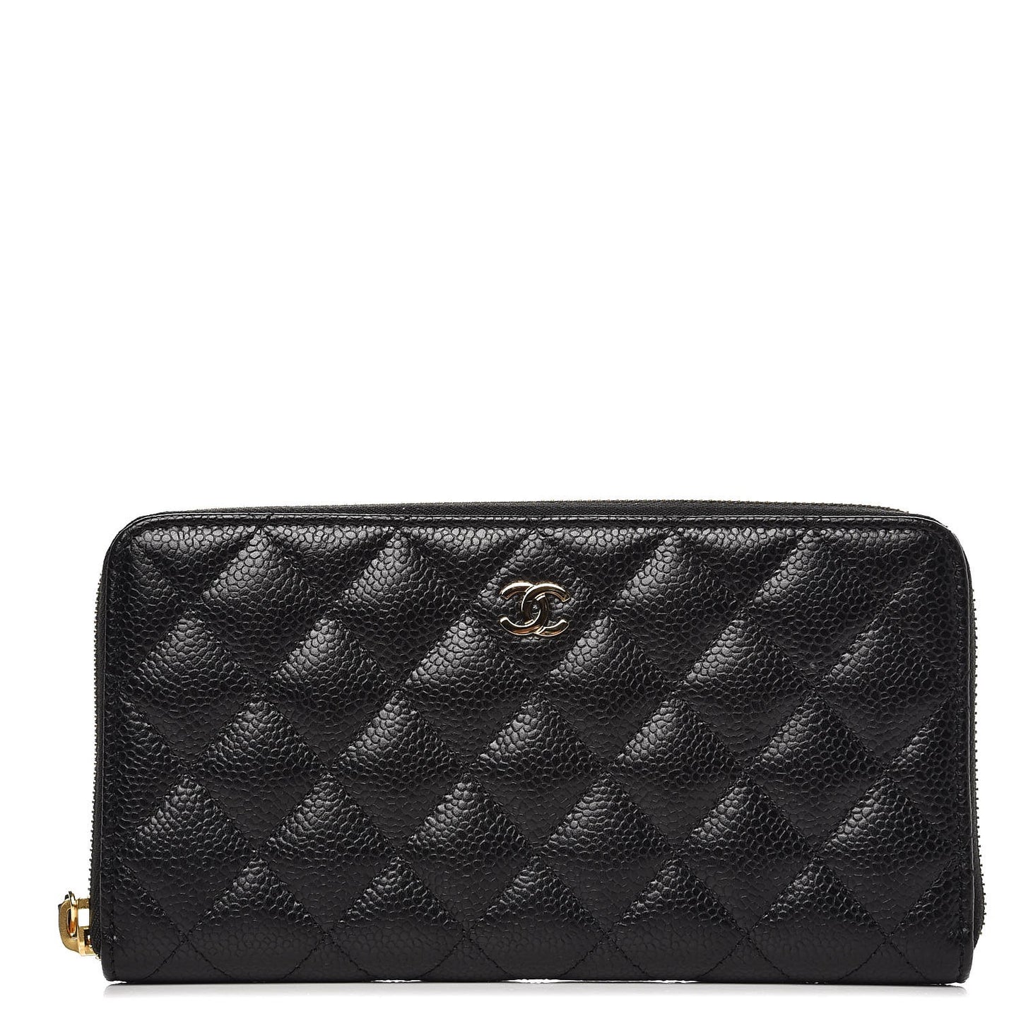 Caviar Quilted Large Gusset Zip Around Wallet Black