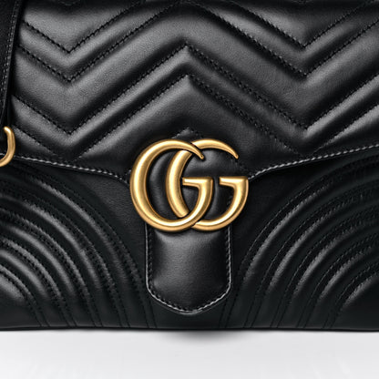 Gucci Calfskin Matelasse Small GG Marmont Top Handle Shoulder Bag Black 9 of 14