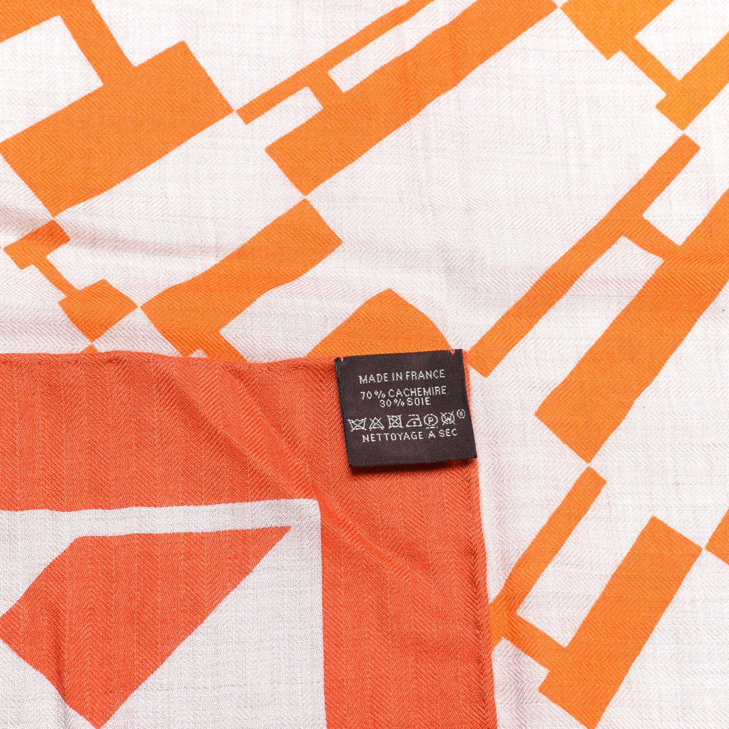 Hermes Cashmere Silk Op'H Shawl 140 Naturel Brique Orange 4 of 4