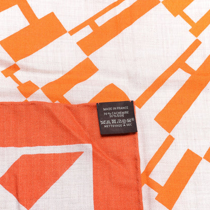 Hermes Cashmere Silk Op'H Shawl 140 Naturel Brique Orange 4 of 4