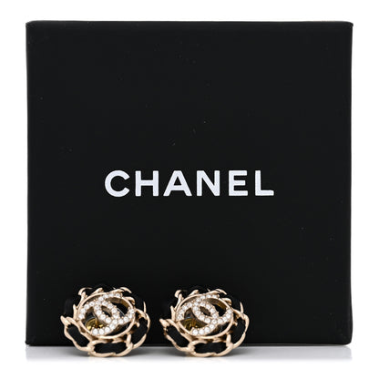 Chanel Crystal Lambskin Chain CC Stud Earrings Black Gold 5 of 5