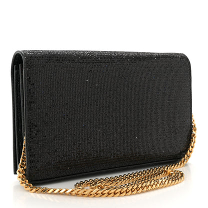 Saint Laurent Glitter Classic Monogram Galactica Chain Wallet Black 3 of 11