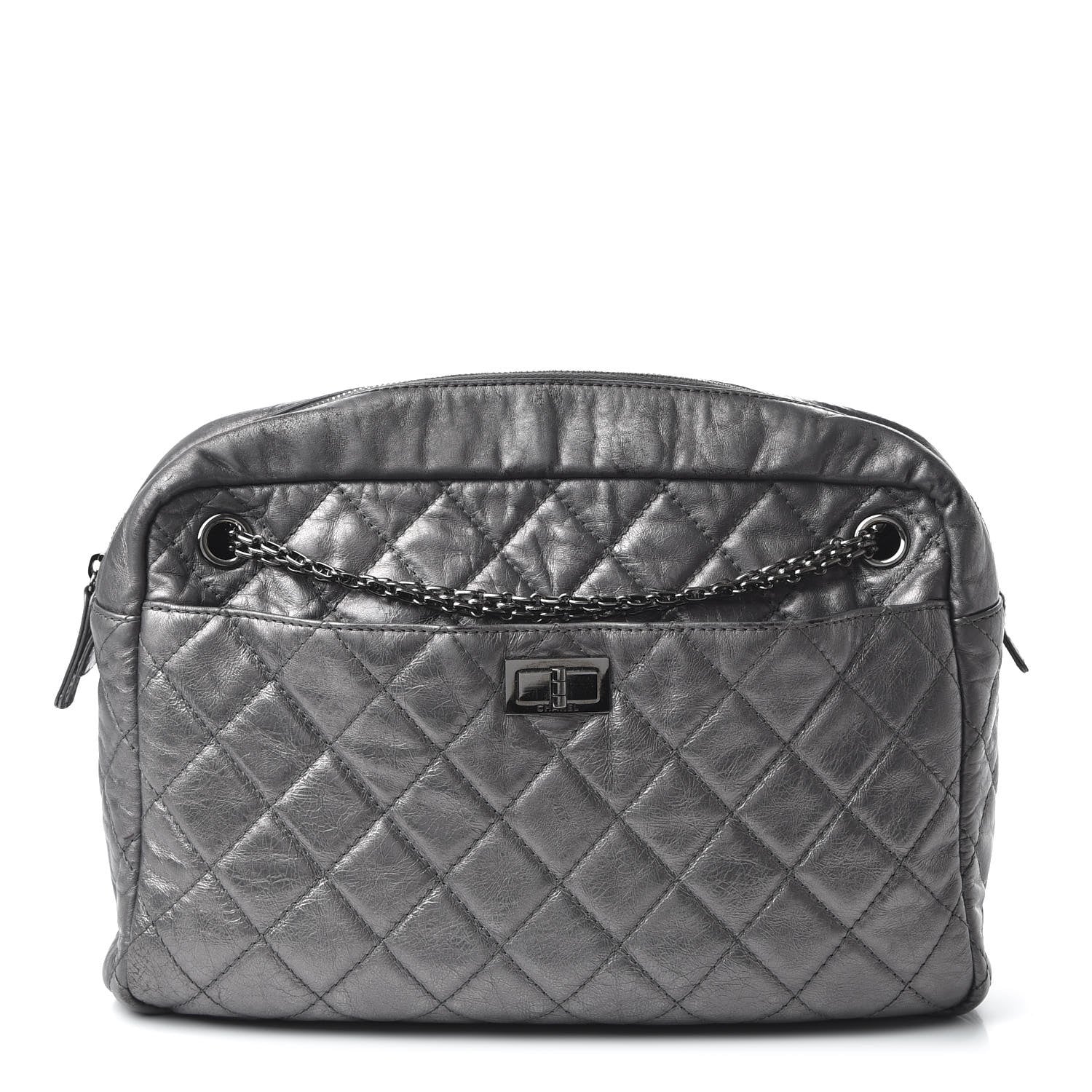 Chanel Metallic Aged Calfskin Quilted Large Reissue Camera Case Silver 1 of 12