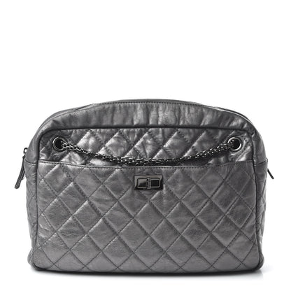 Chanel Metallic Aged Calfskin Quilted Large Reissue Camera Case Silver 1 of 12