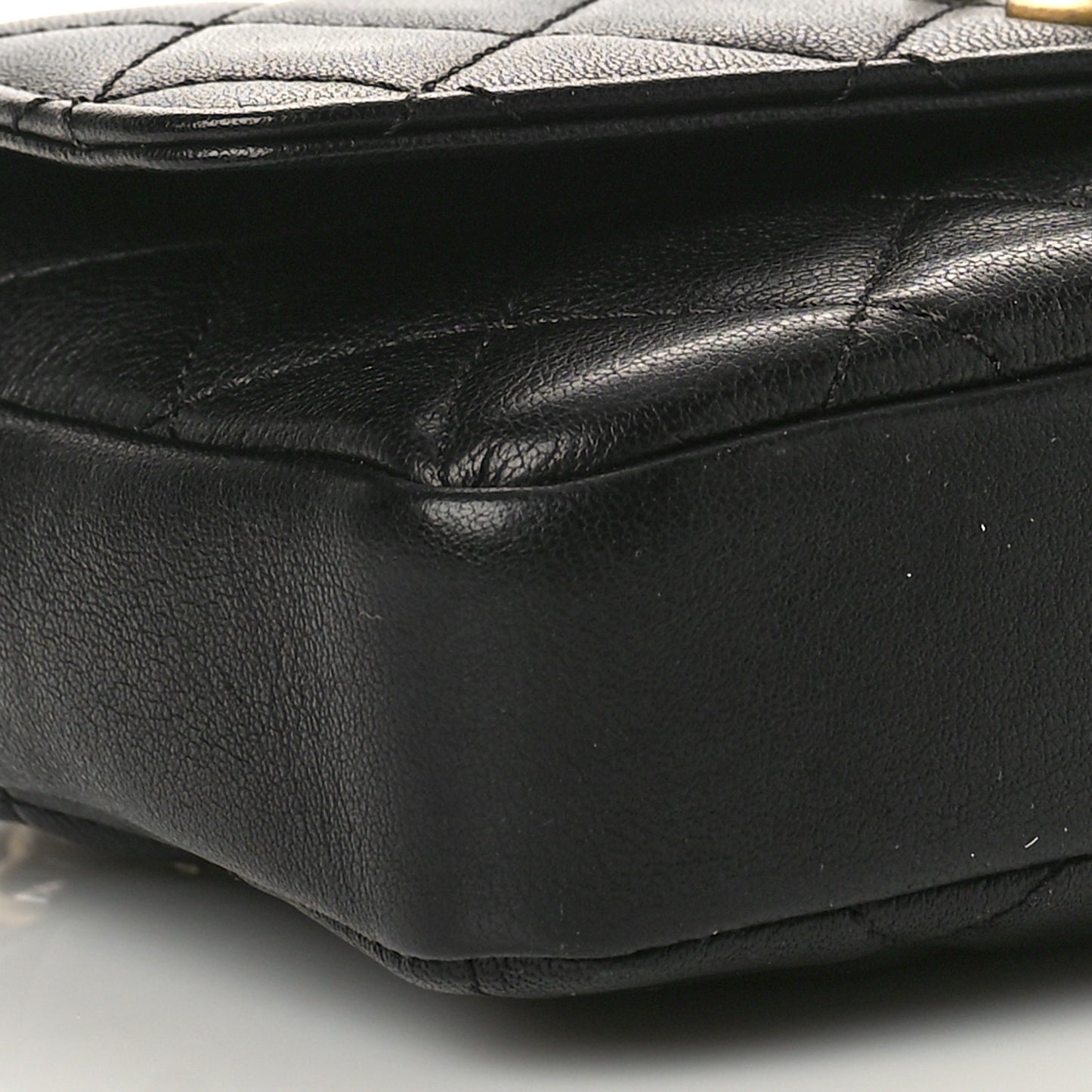 Lambskin Quilted Camellia Flower Waist Flap Black