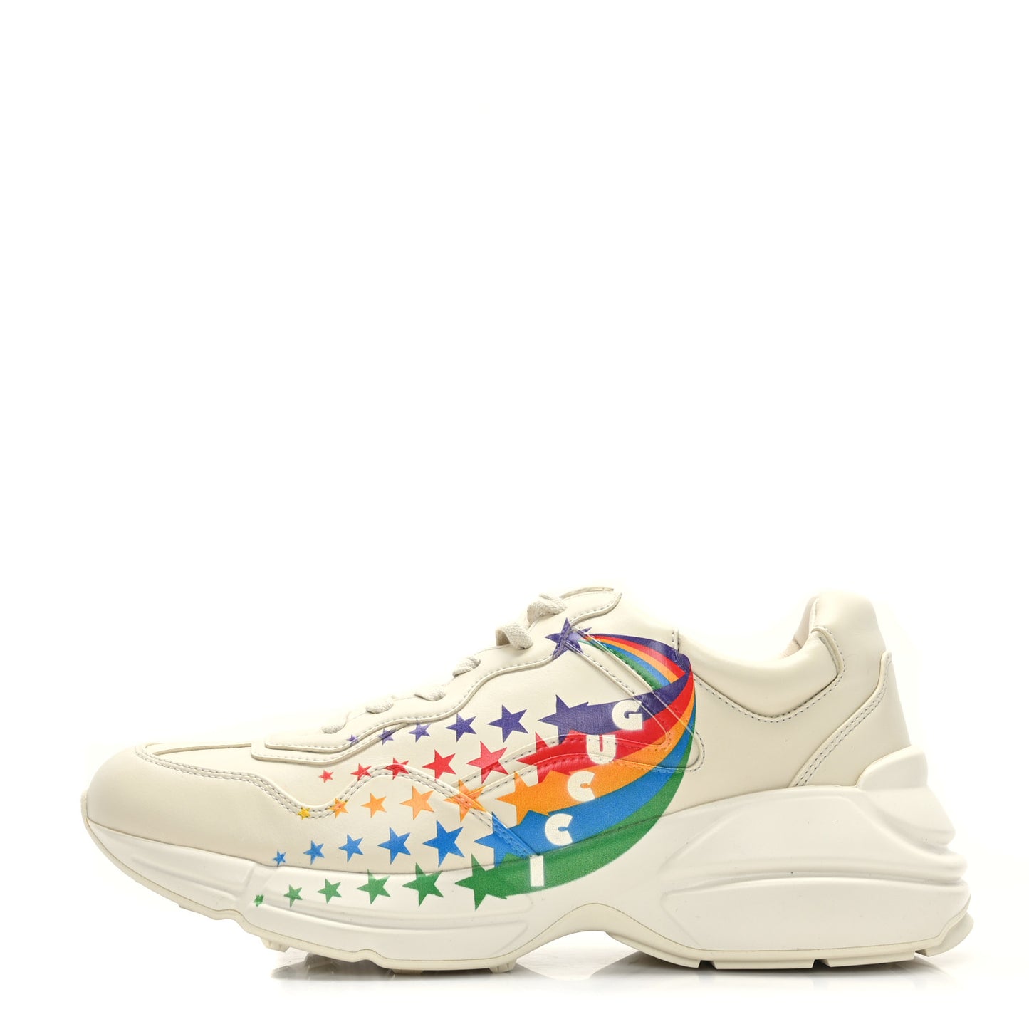 Calfskin Rainbow Stars Womens Rhyton Sneakers Mystic White 40.5 Multicolor