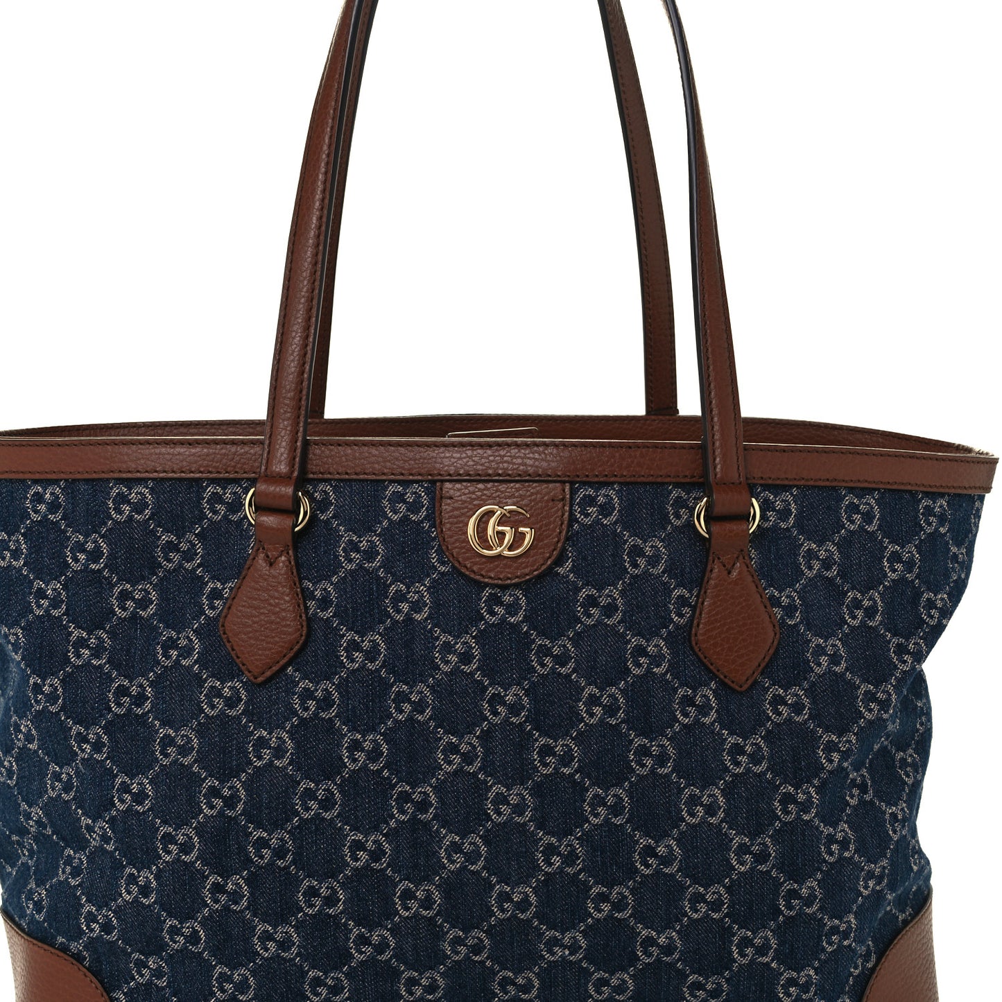 New Denim GG Monogram Medium Ophidia Shopping Tote Blue Tea Cuir