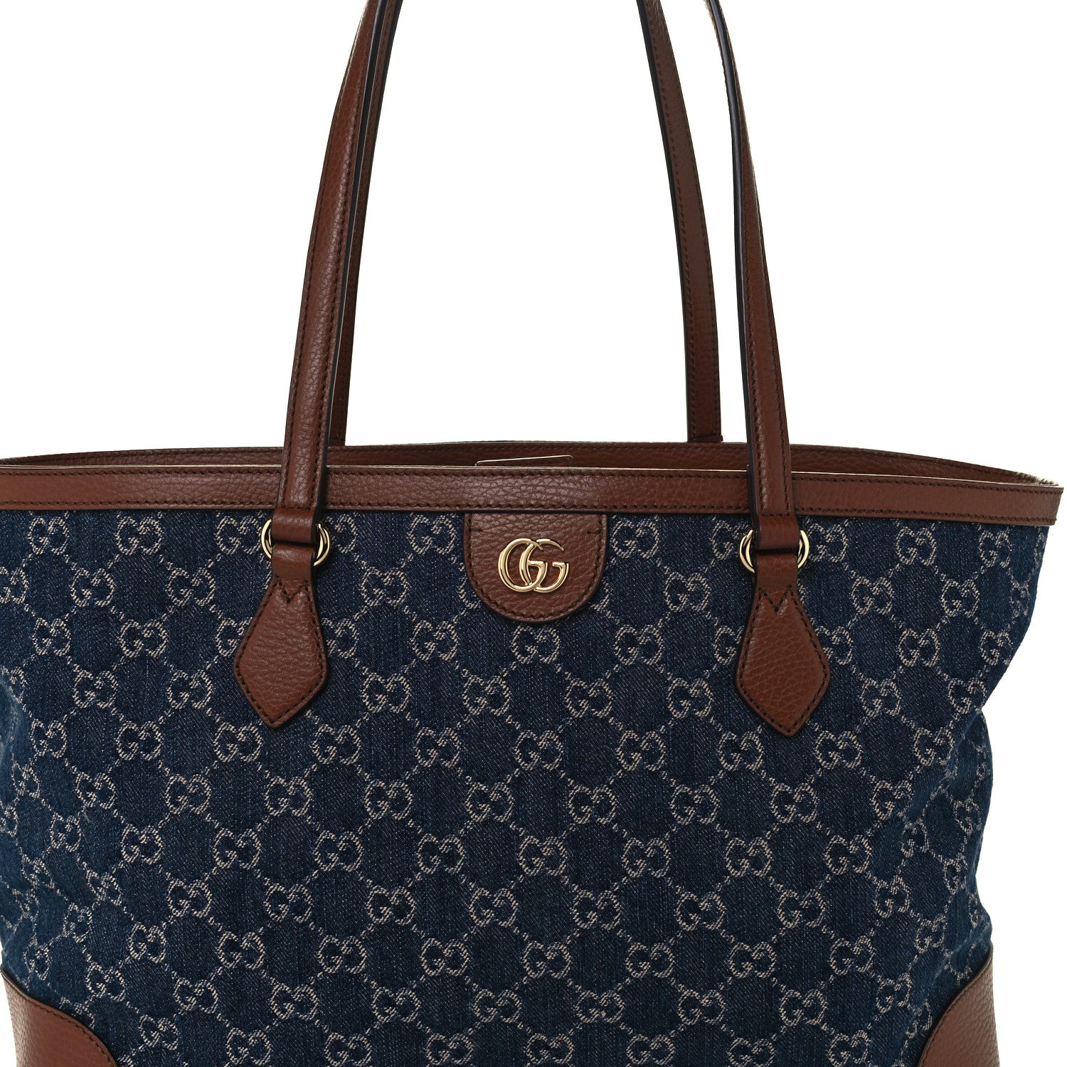Gucci New Denim GG Monogram Medium Ophidia Shopping Tote Blue Tea Cuir 9 of 11