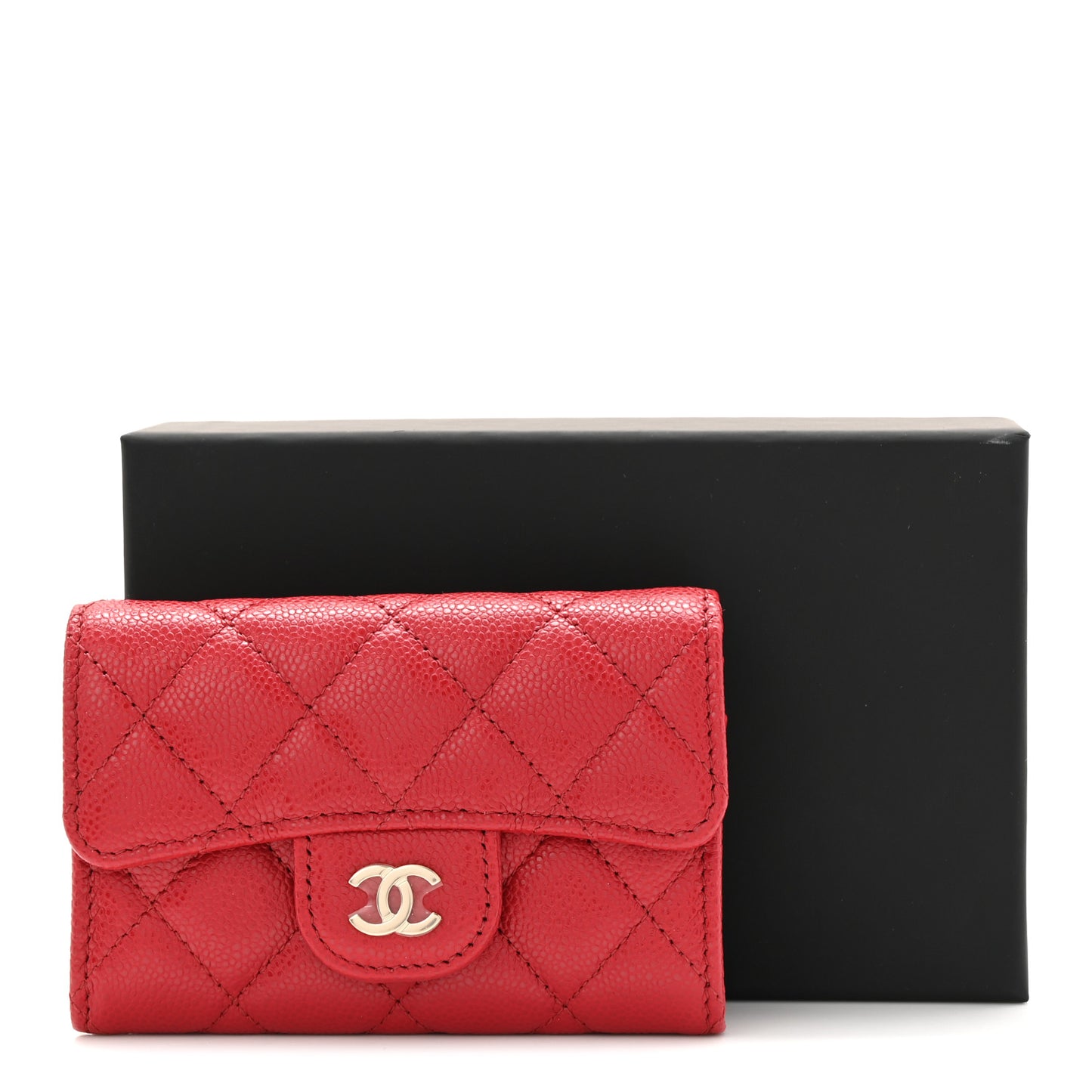 Caviar Quilted Flap Card Holder Wallet Red