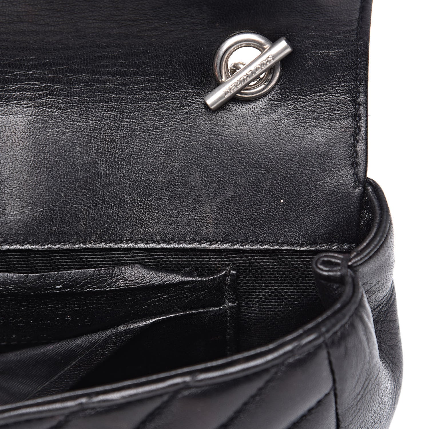 Saint Laurent Grained Calfskin Matelasse Chevron Monogram Classic Baby Chain Bag Black 12 of 14
