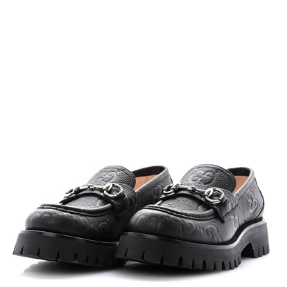 Gucci Piuma Calfskin Embossed Womens Platform Lug Sole Loafers 37.5 Black 3 of 12