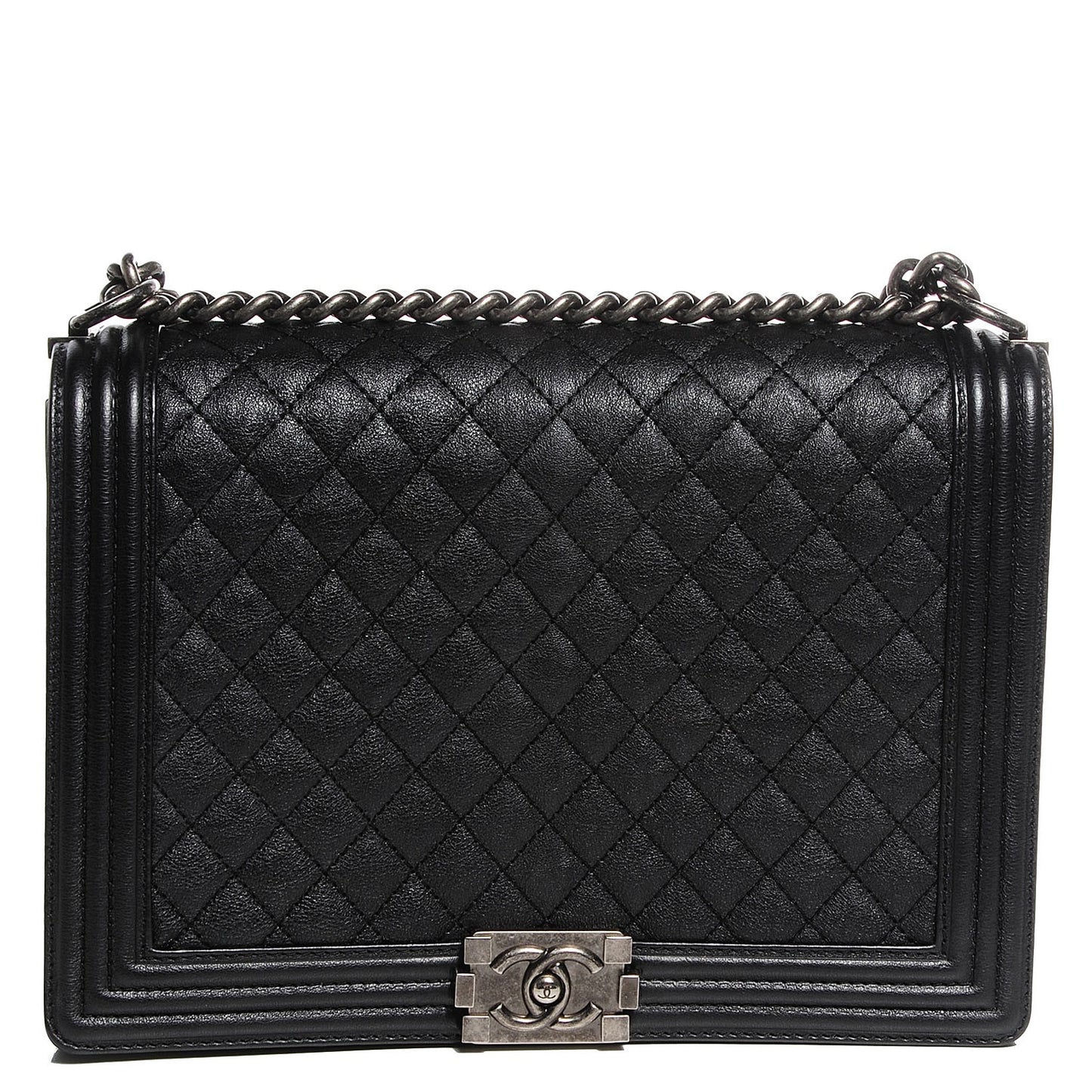 Metallic Calfskin Quilted Large Boy Flap Black