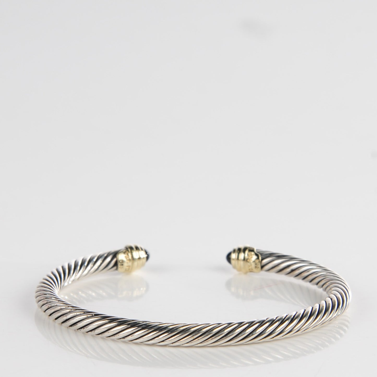 Sterling Silver 14K Yellow Gold Black Onyx 5mm Cable Classics Bracelet