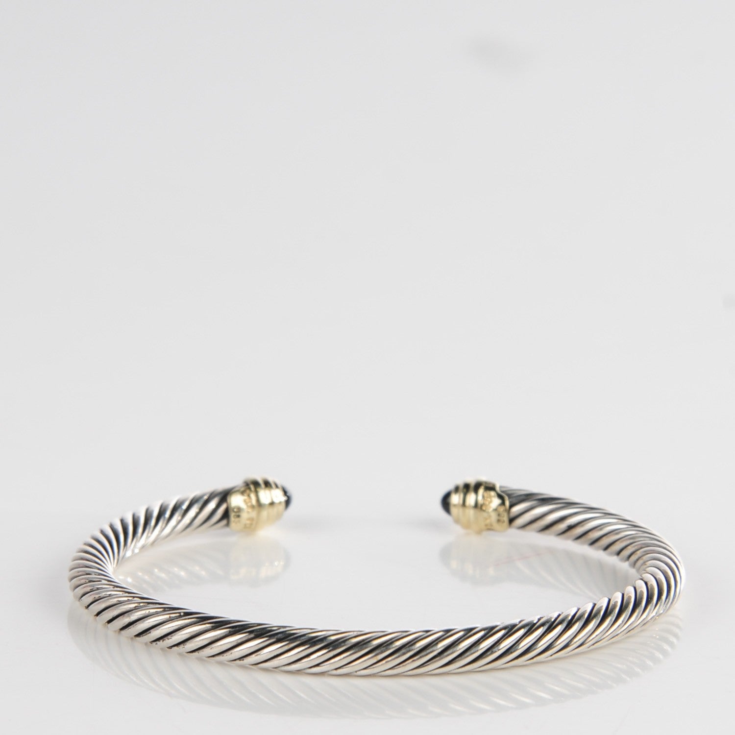 David Yurman Sterling Silver 14K Yellow Gold Black Onyx 5mm Cable Classics Bracelet 3 of 5