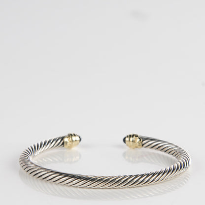 David Yurman Sterling Silver 14K Yellow Gold Black Onyx 5mm Cable Classics Bracelet 3 of 5
