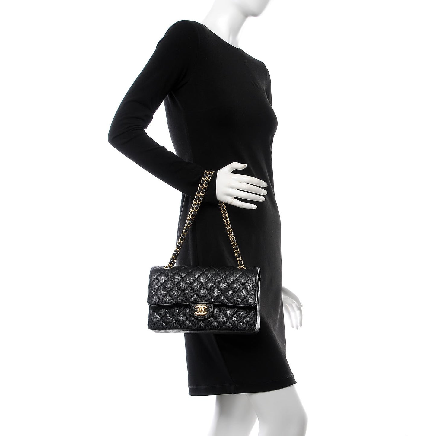 Caviar Quilted Medium Double Flap Black