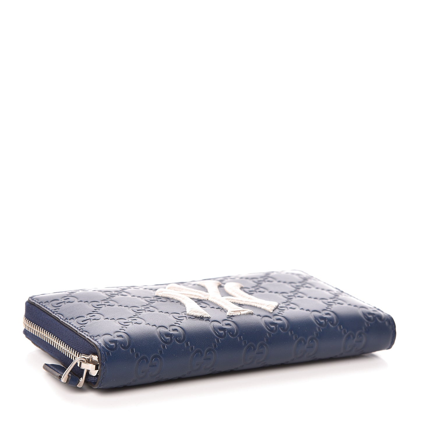 X MLB Guccissima Signature NY Yankees Embroidered Zip Around Wallet Royale Ivory