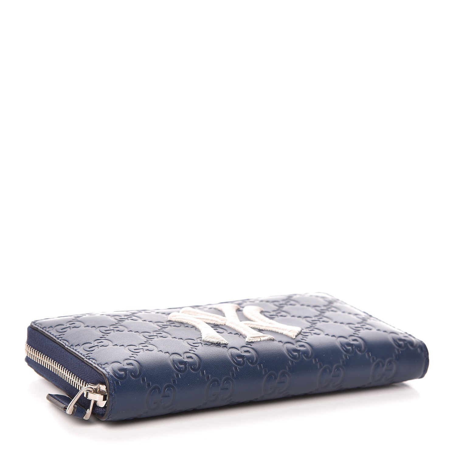 Gucci X MLB Guccissima Signature NY Yankees Embroidered Zip Around Wallet Royale Ivory 4 of 9