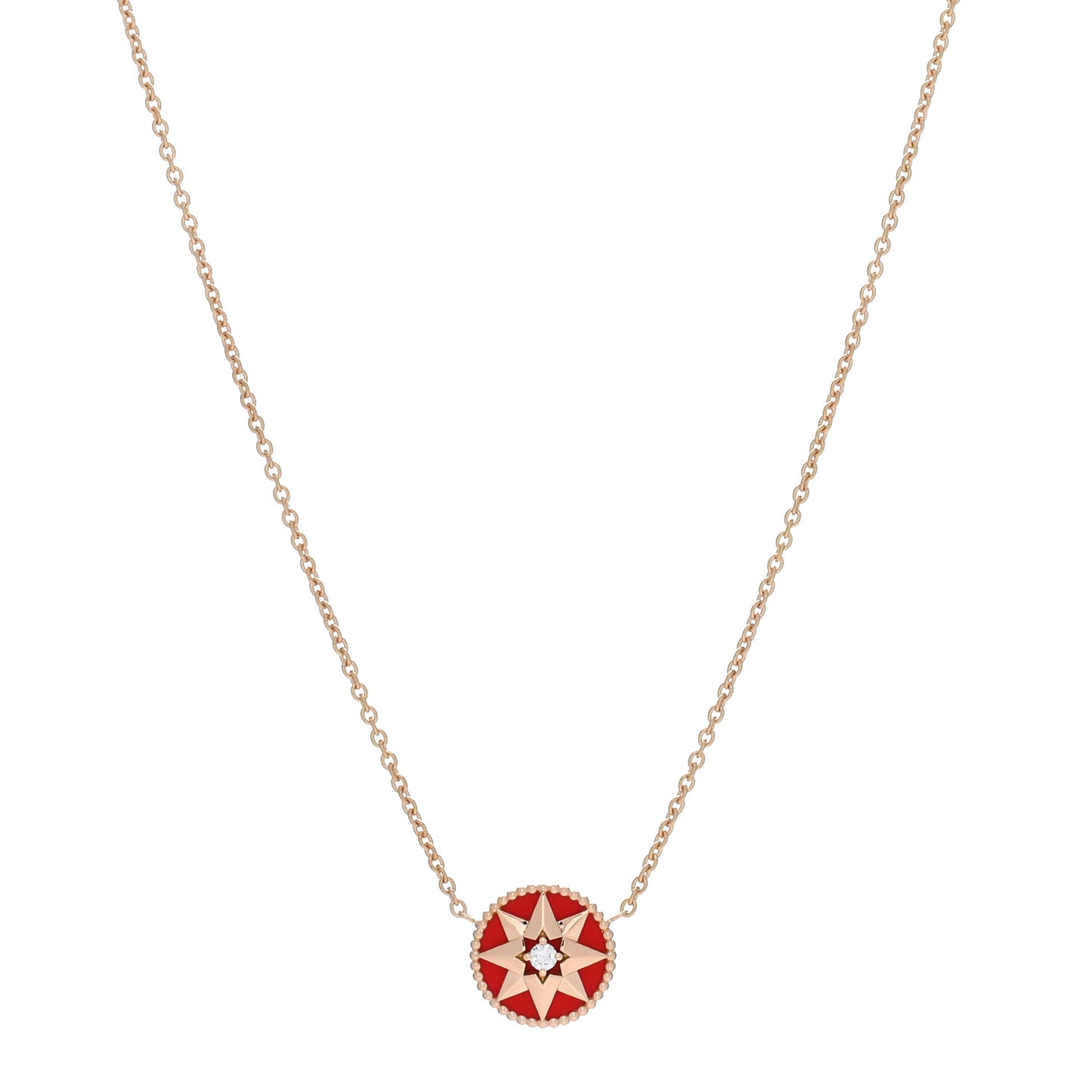 18K Rose Gold Diamond Resin Rose Des Vents Necklace Red