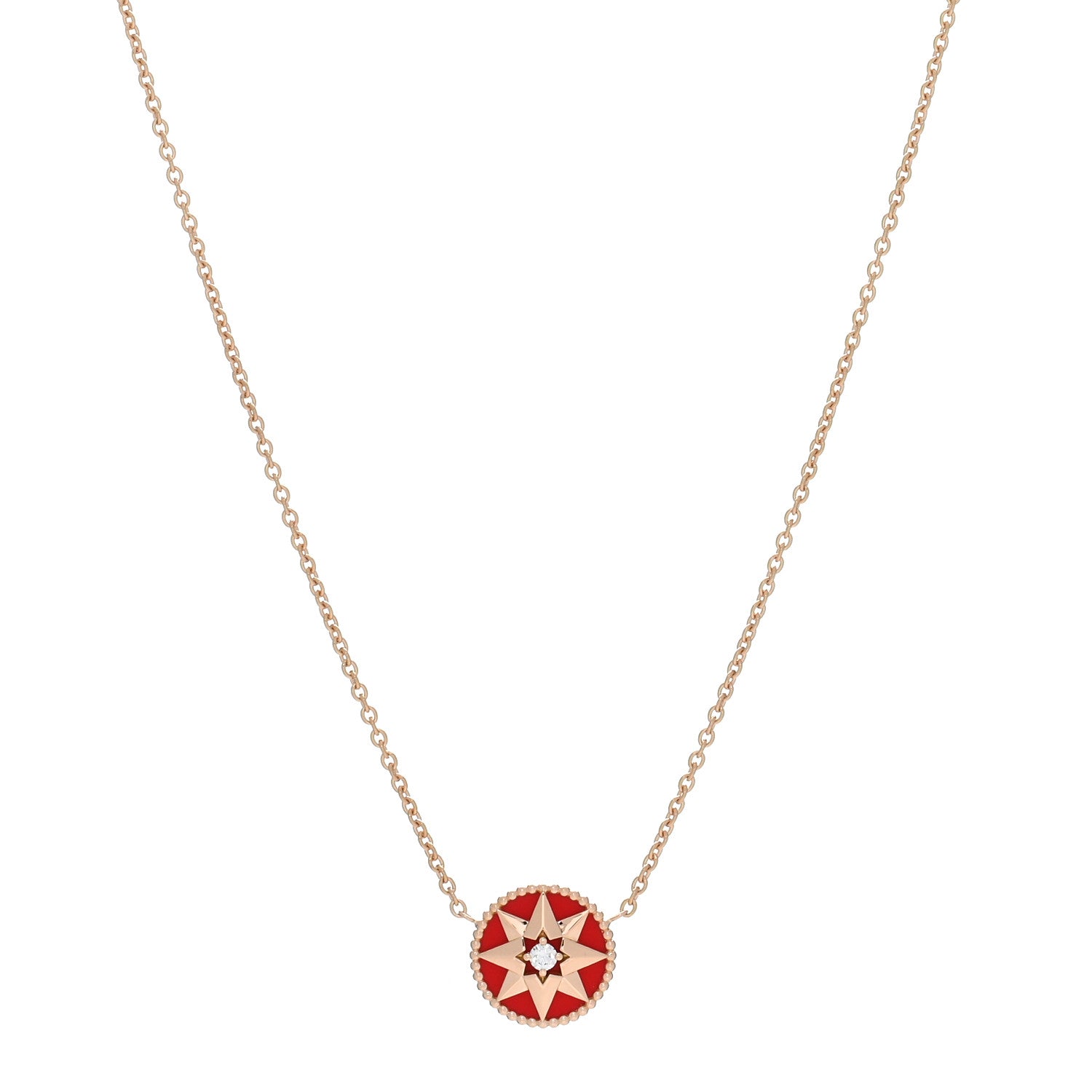 Christian Dior 18K Rose Gold Diamond Resin Rose Des Vents Necklace Red 1 of 3