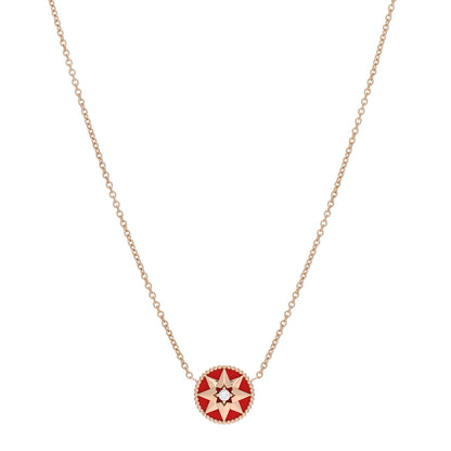 Christian Dior 18K Rose Gold Diamond Resin Rose Des Vents Necklace Red 1 of 3