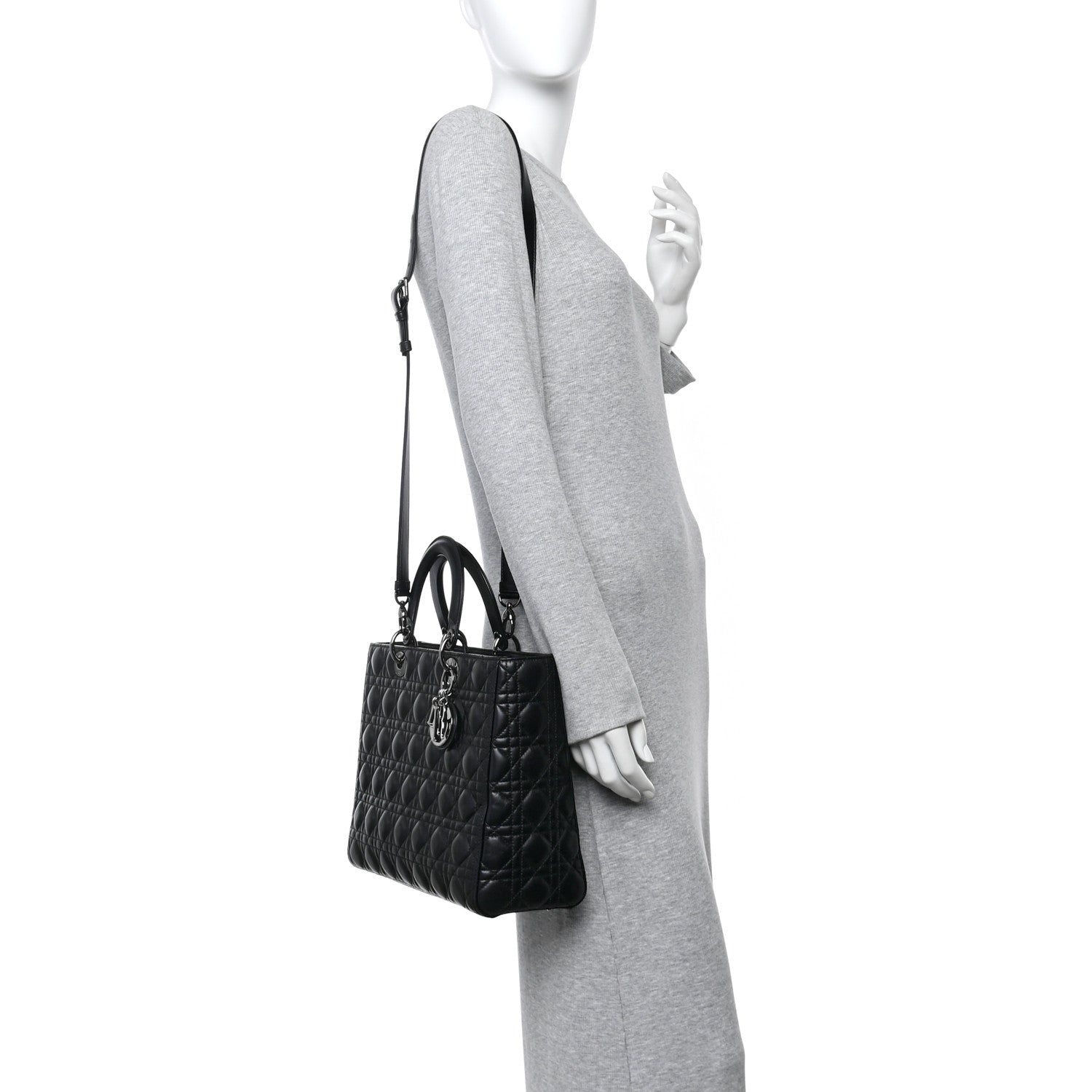 Christian Dior Lambskin Cannage Large Lady Dior Black 2 of 10