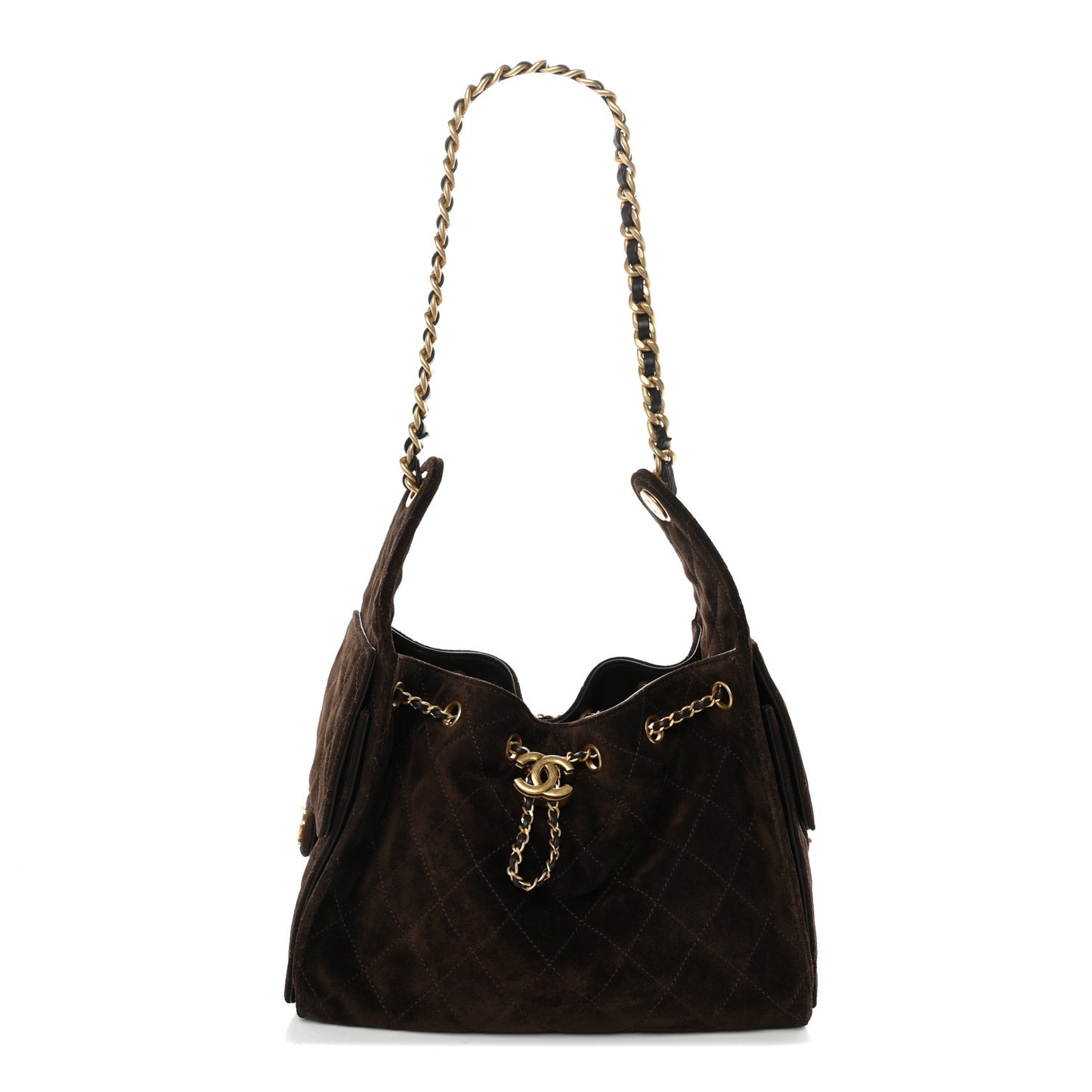 Suede Quilted Small Chanel 25 Handbag Dark Brown