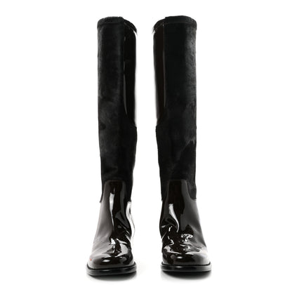 Chanel Patent Pony Hair High Boots 39 Brown 3 of 9