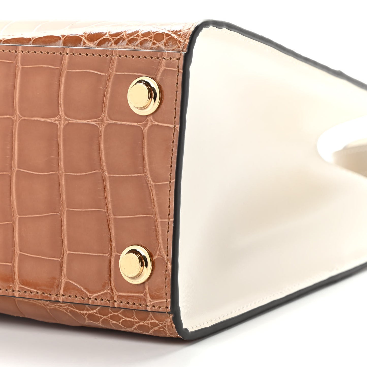 Alligator Goatskin City Steamer PM Sienna Brown White