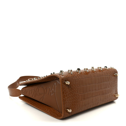 Christian Louboutin Calfskin Crocodile Embossed Studded Medium Paloma Brown 4 of 12