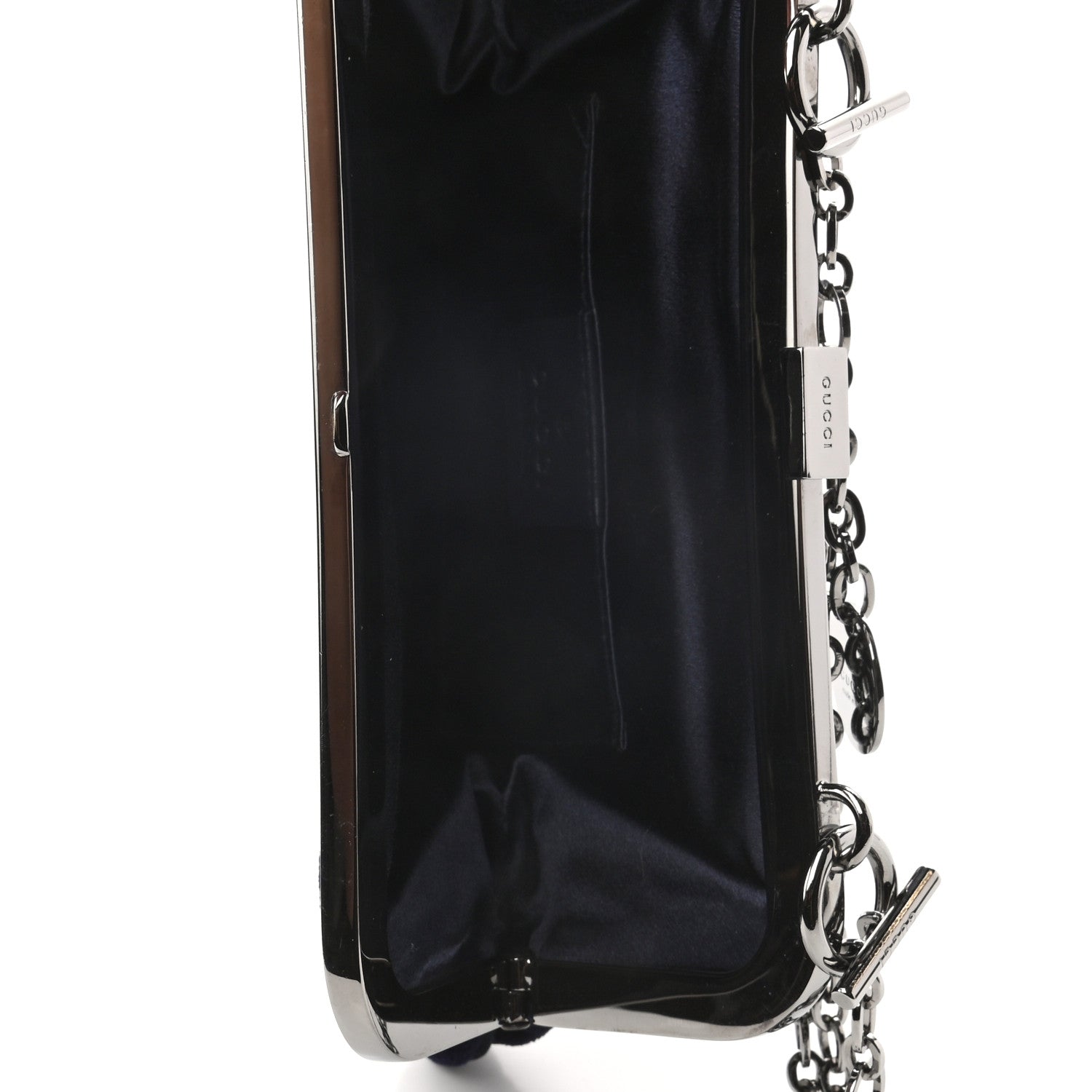 Gucci Velvet Embellished Frame Evening Clutch Blue 5 of 7