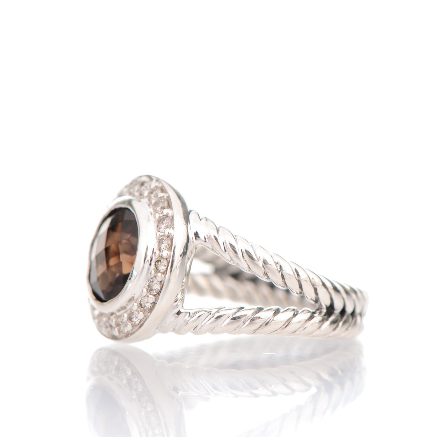 Sterling Silver Diamond Smoky Quartz 8mm Petite Cerise Ring 48 4.5