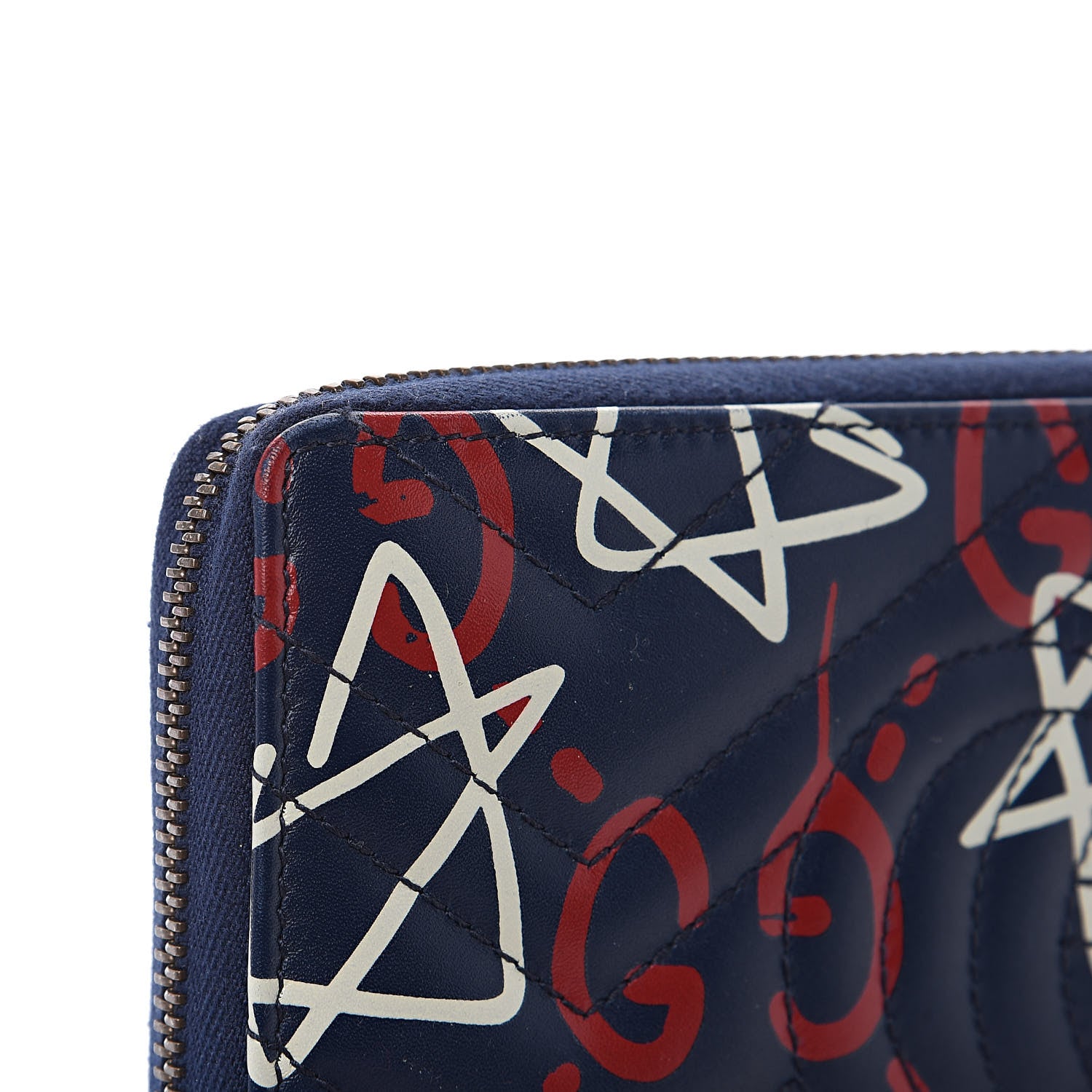Gucci Calfskin Matelasse GucciGhost GG Marmont Zip Around Wallet Blue Agata Hibiscus Red 10 of 11